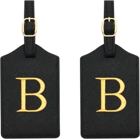 2 Pcs Initial Monogrammed PU Leather Embroidered Luggage Tags for Suitcases & Bags (B)