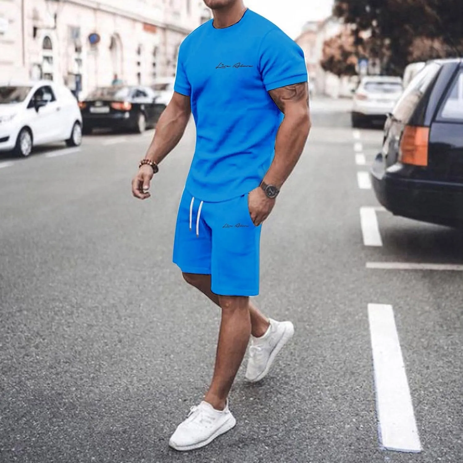 2 Piece Set for Men Mens Outfits Short Sleeve Athletic Sweatsuit Summer Tracksuit Sets Workout Tops Sportwear