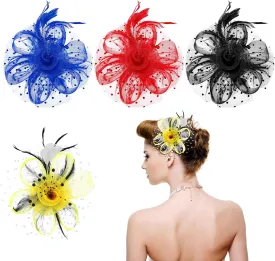 4 Pieces Fascinators Hats for Tea Party Women Girls Flower Feathers Mesh Hat for Cocktail Party Church Wedding  Colorful