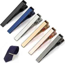 6 Pcs Tie Clips for Men, 6 Classic Colors Shiny & Glossy Tie Bar, Ideal Gift for Father, Husband, Boyfriend, Business, Wedding, Tie Pins with Gift Box