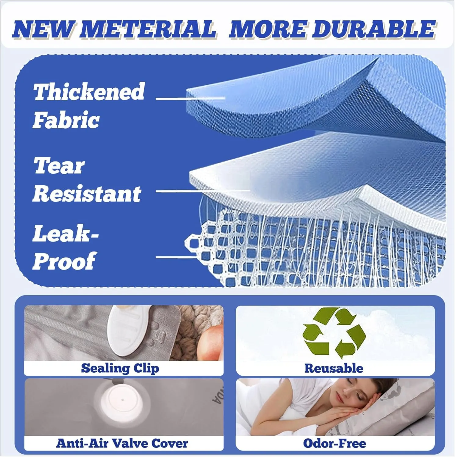 8 Pack Tear-Proof Jumbo Vacuum Storage Bags with Pump, Oxford Fabric Reusable Space Saver Vacuum Seal Bags for Clothing Travel, Luggage, Blankets and Comforters