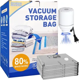 8 Pack Tear-Proof Jumbo Vacuum Storage Bags with Pump, Oxford Fabric Reusable Space Saver Vacuum Seal Bags for Clothing Travel, Luggage, Blankets and Comforters