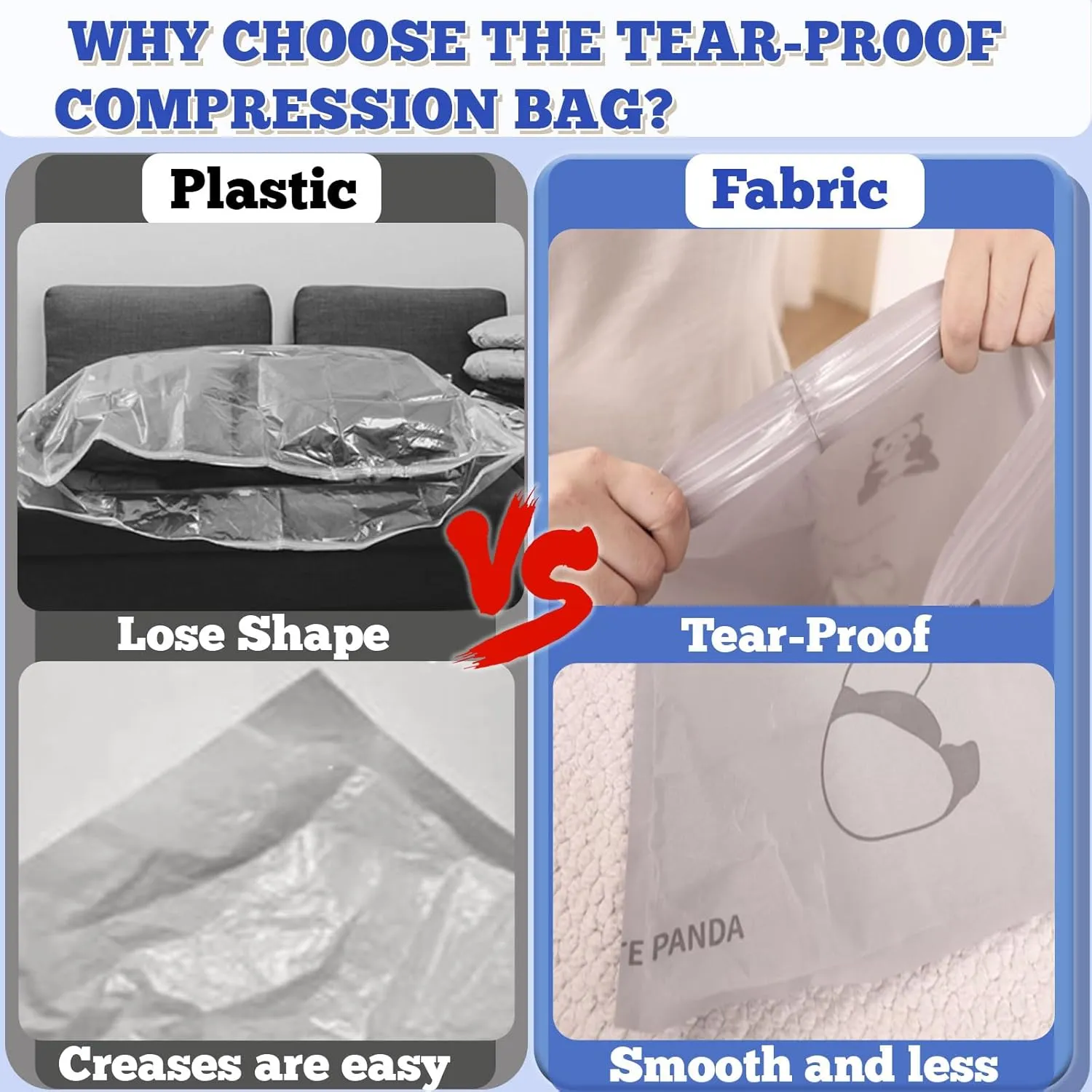 8 Pack Tear-Proof Jumbo Vacuum Storage Bags with Pump, Oxford Fabric Reusable Space Saver Vacuum Seal Bags for Clothing Travel, Luggage, Blankets and Comforters