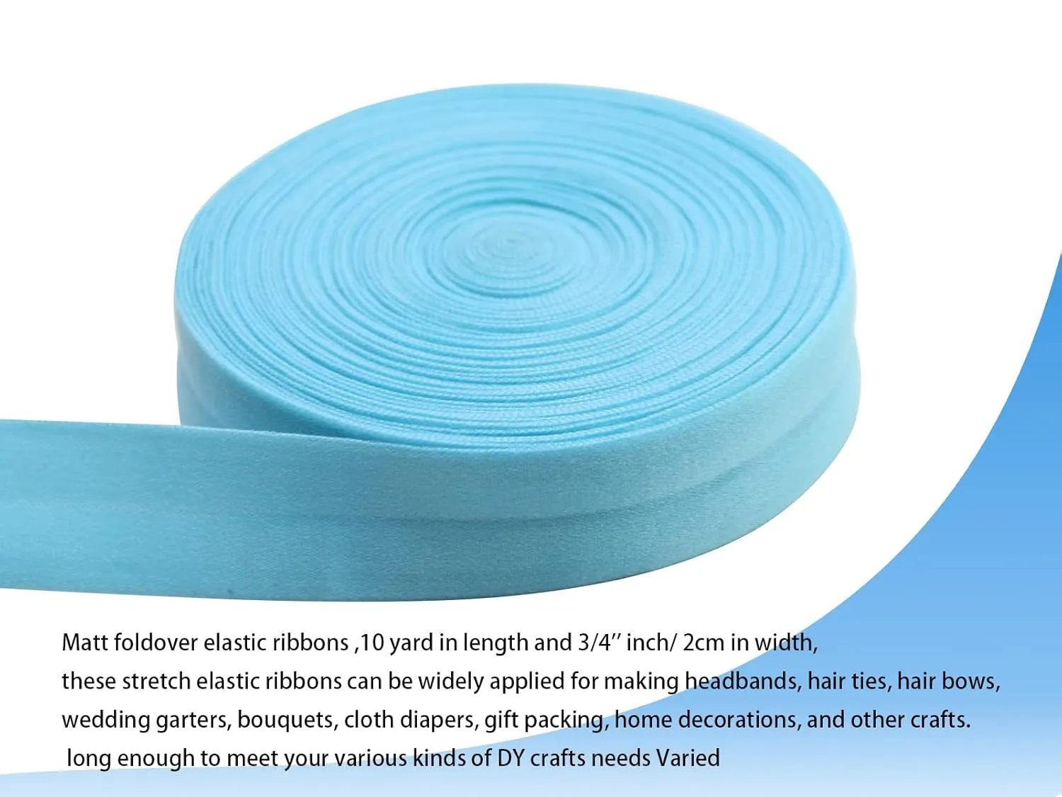 Baby Blue Fold Over 3/4'' 20mm Stretch FOE Elastic Ribbons Sewing Knit Elastic Lingerie Trim for Clothing Headbands Baby Girl Hair Bow