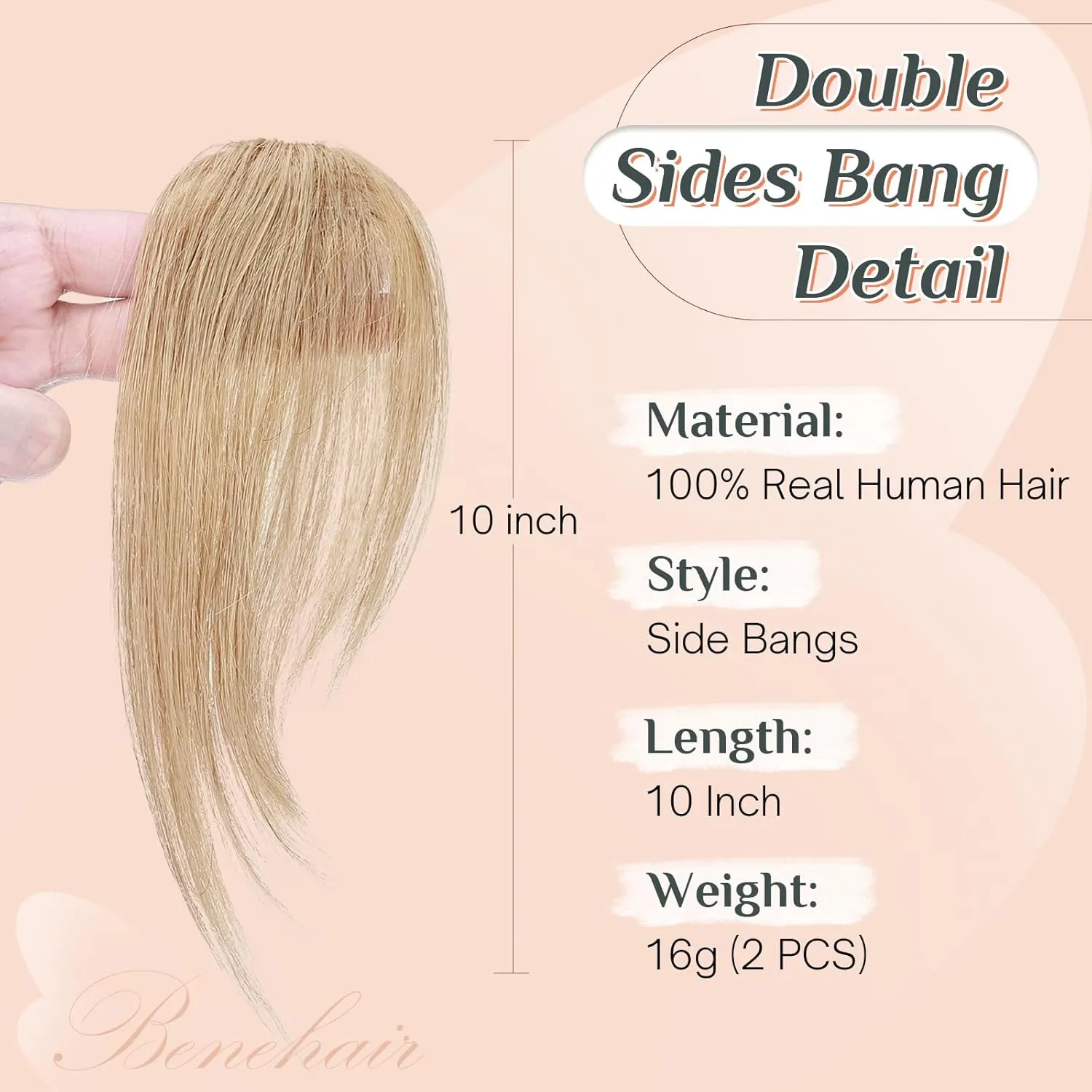 Benehair Side Bangs Clip in Bangs 100% Real Human Hair Curtain Bangs 10 inch Dark Blonde Remy French Bang Soft Thick Hair 15g with Invisible Clips for Women #27