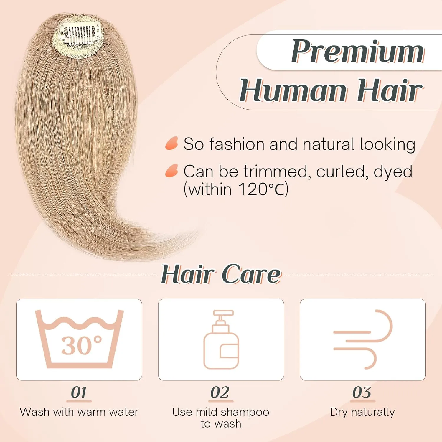 Benehair Side Bangs Clip in Bangs 100% Real Human Hair Curtain Bangs 10 inch Dark Blonde Remy French Bang Soft Thick Hair 15g with Invisible Clips for Women #27