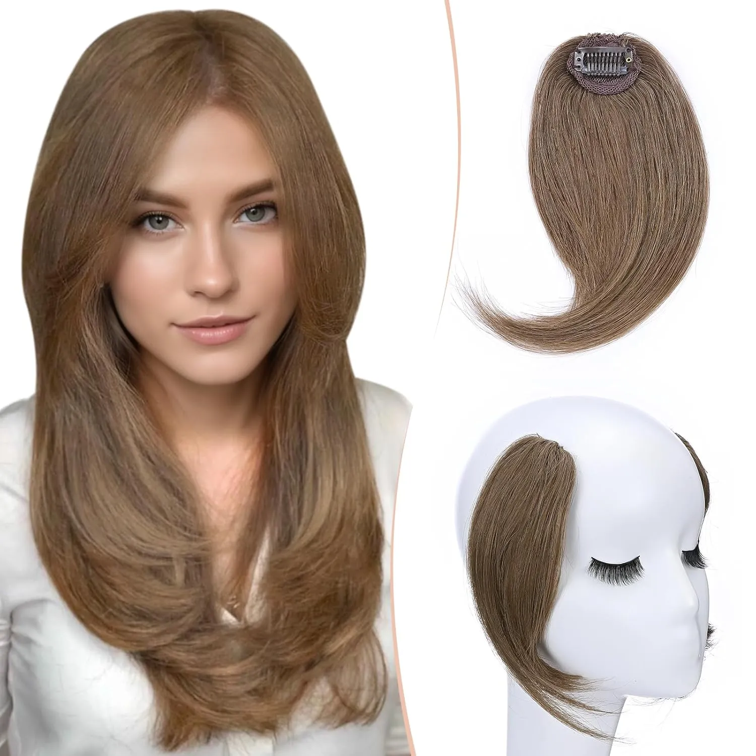 Benehair Side Bangs Clip in Bangs 100% Real Human Hair Curtain Bangs 10 inch Light Brown Remy French Bang Soft Thick Hair 15g with Invisible Clips for Women #6