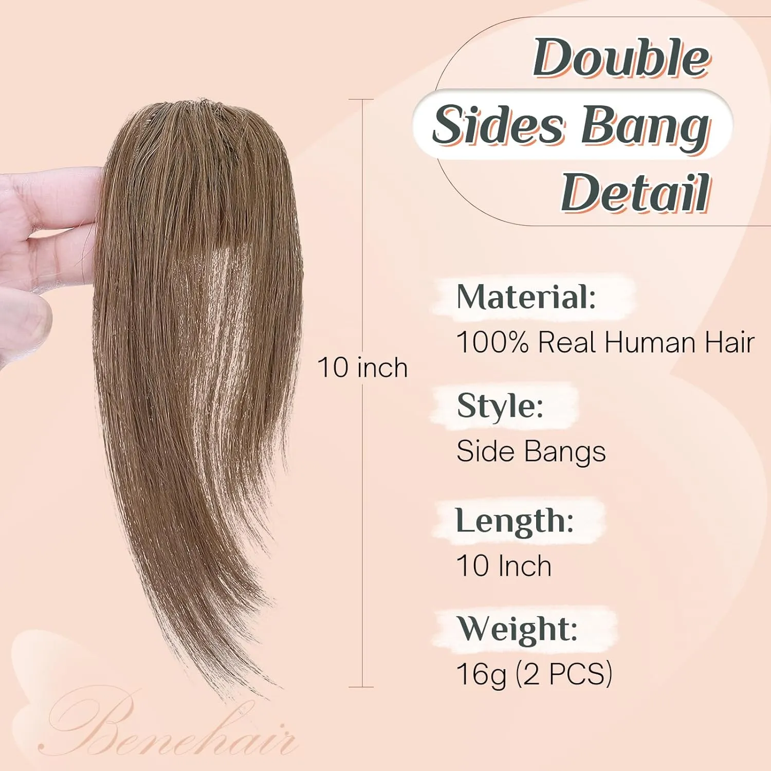 Benehair Side Bangs Clip in Bangs 100% Real Human Hair Curtain Bangs 10 inch Light Brown Remy French Bang Soft Thick Hair 15g with Invisible Clips for Women #6