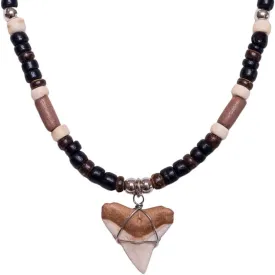 BlueRica Shark Tooth on Coconut Shell Beads Necklace (18" 3U)