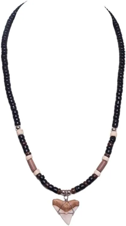 BlueRica Shark Tooth on Coconut Shell Beads Necklace (18" 3U)