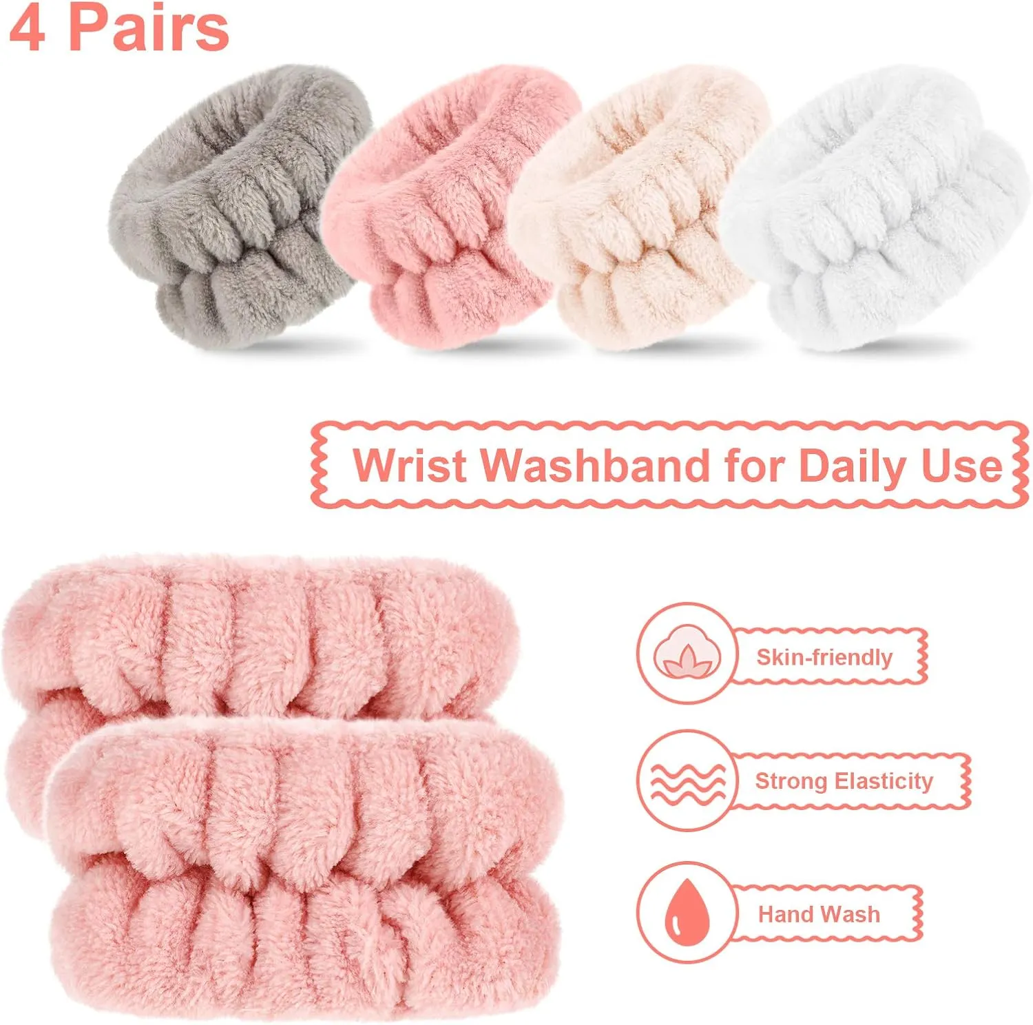 Chuangdi 4 Pairs Wrist Bands for Washing Face Wrist Spa Microfiber Wash Towel Band Scrunchies Absorbent Wristbands Sweatband for Women Prevent Liquid from Spilling