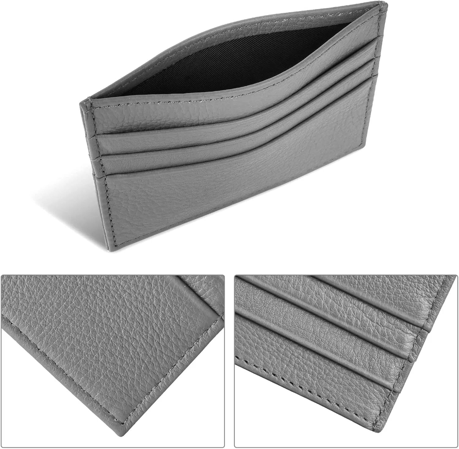 Credit Card Holder Wallet, RFID Blocking Leather Ultra Slim Wallet, Thin Minimalist Credit Card Case Card Protector, Front Pocket Wallets for Men, Women - 6 Card Slots and 1 Pockets (Grey)