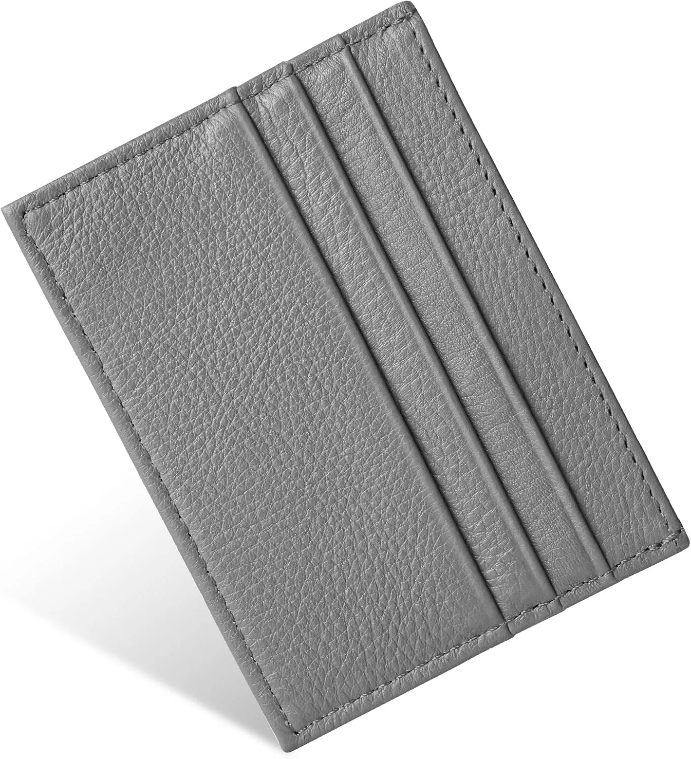 Credit Card Holder Wallet, RFID Blocking Leather Ultra Slim Wallet, Thin Minimalist Credit Card Case Card Protector, Front Pocket Wallets for Men, Women - 6 Card Slots and 1 Pockets (Grey)