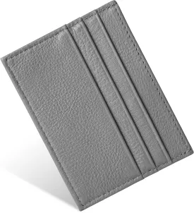Credit Card Holder Wallet, RFID Blocking Leather Ultra Slim Wallet, Thin Minimalist Credit Card Case Card Protector, Front Pocket Wallets for Men, Women - 6 Card Slots and 1 Pockets (Grey)