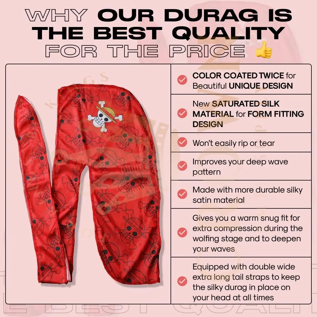 CROWN Silky Durag with Long Tails and Quadruple Stitching - Smooth Silk Fabric Durags for Comfort and Compression