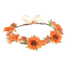 DDazzling Girls Breath Crown Flower Girl crown Floral Headband Wedding Hair Wreath Photo Props (Daisy Orange Flower)