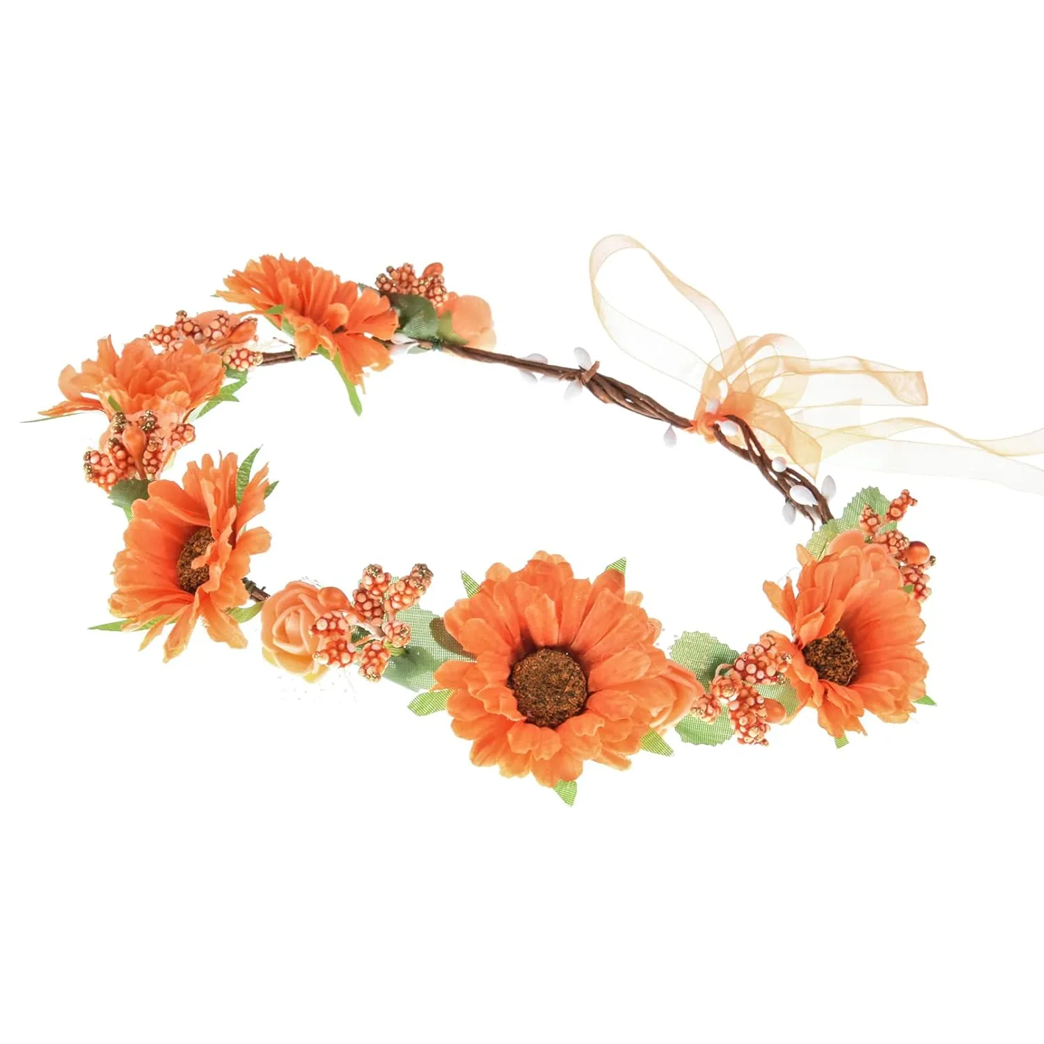 DDazzling Girls Breath Crown Flower Girl crown Floral Headband Wedding Hair Wreath Photo Props (Daisy Orange Flower)