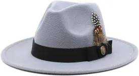 DHAEY Gentleman Classical British Jazz Feather Hat Decorated Face Woolen Hat, Autumn and Winter Woolen Felt Hat Luopan Caps & Hats (Color : Light Grey, Size : 56-58cm)