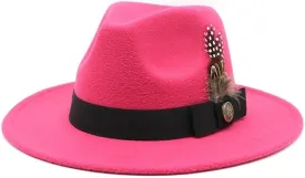 DHAEY Gentleman Classical British Jazz Feather Hat Decorated Face Woolen Hat, Autumn and Winter Woolen Felt Hat Luopan Caps & Hats (Color : Rosy, Size : 56-58cm)