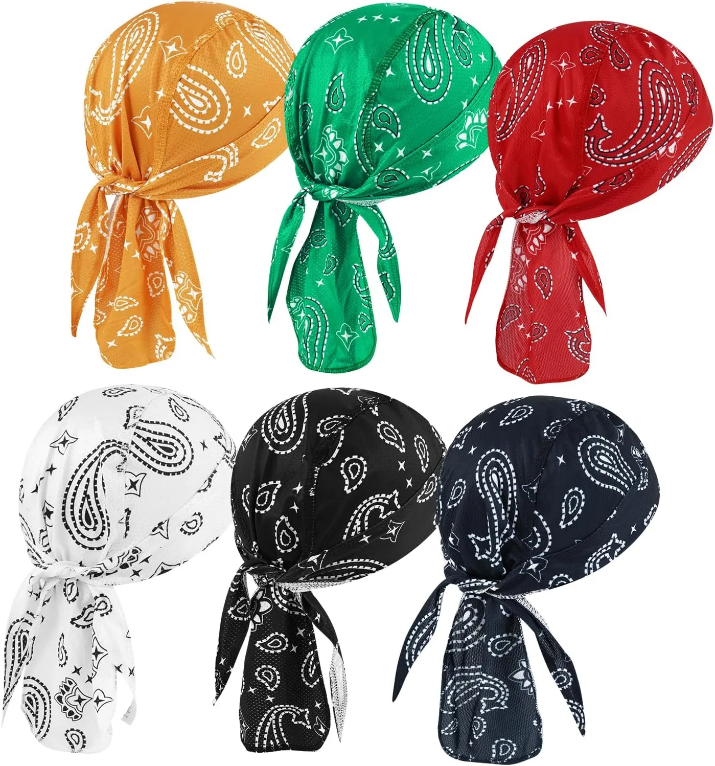 DOCILA 6 Pcs Do Rags Skull Cap for Men Women Helmet Liner Head Wrap Motorcycle Bandana All Seasons Cycling Durags Beanie