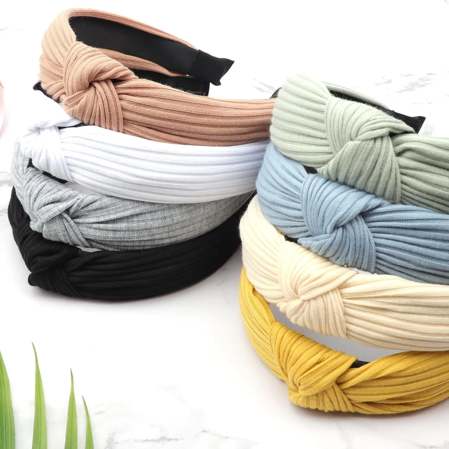 DRESHOW 8 Pack Knotted Headbands for Women Wide Turban Headband Yoga Exercise Ribbing Hair Hoop Hair Bands Accessories