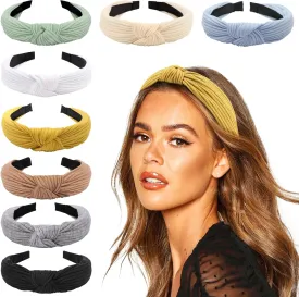 DRESHOW 8 Pack Knotted Headbands for Women Wide Turban Headband Yoga Exercise Ribbing Hair Hoop Hair Bands Accessories