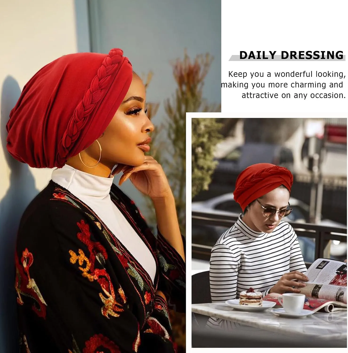 DRESHOW Turban Pre-Tied Twisted Hat Thread African Head Wraps for Black Women Chemo Cancer Cap Braid Hair Cover