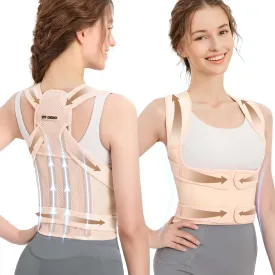 Fit Geno Back Brace Posture Corrector for Men & Women: Shoulder Straightener Adjustable Full Back Support Pain Relief - Scoliosis Hunchback Spine Corrector (Small)