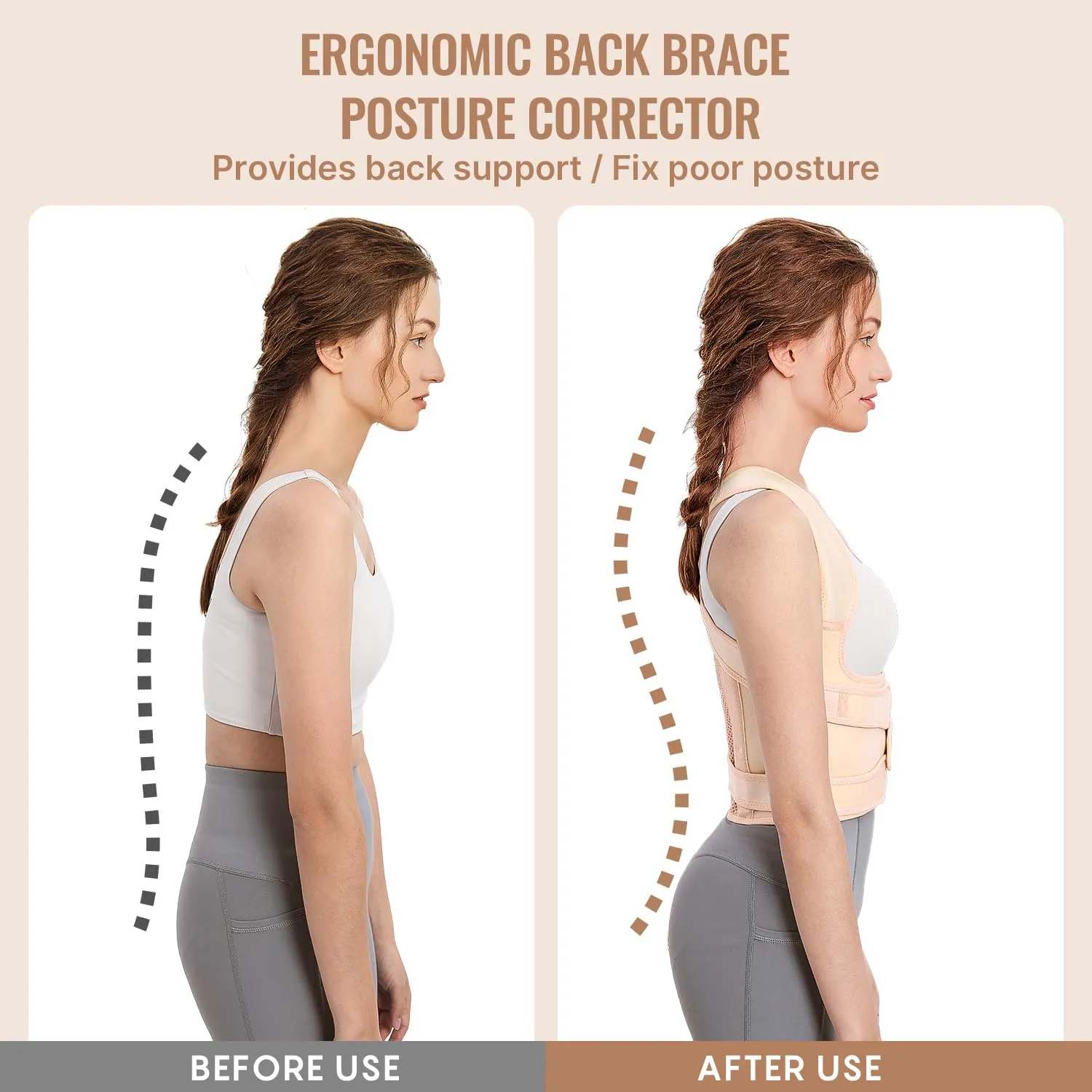 Fit Geno Back Brace Posture Corrector for Men & Women: Shoulder Straightener Adjustable Full Back Support Pain Relief - Scoliosis Hunchback Spine Corrector (Small)