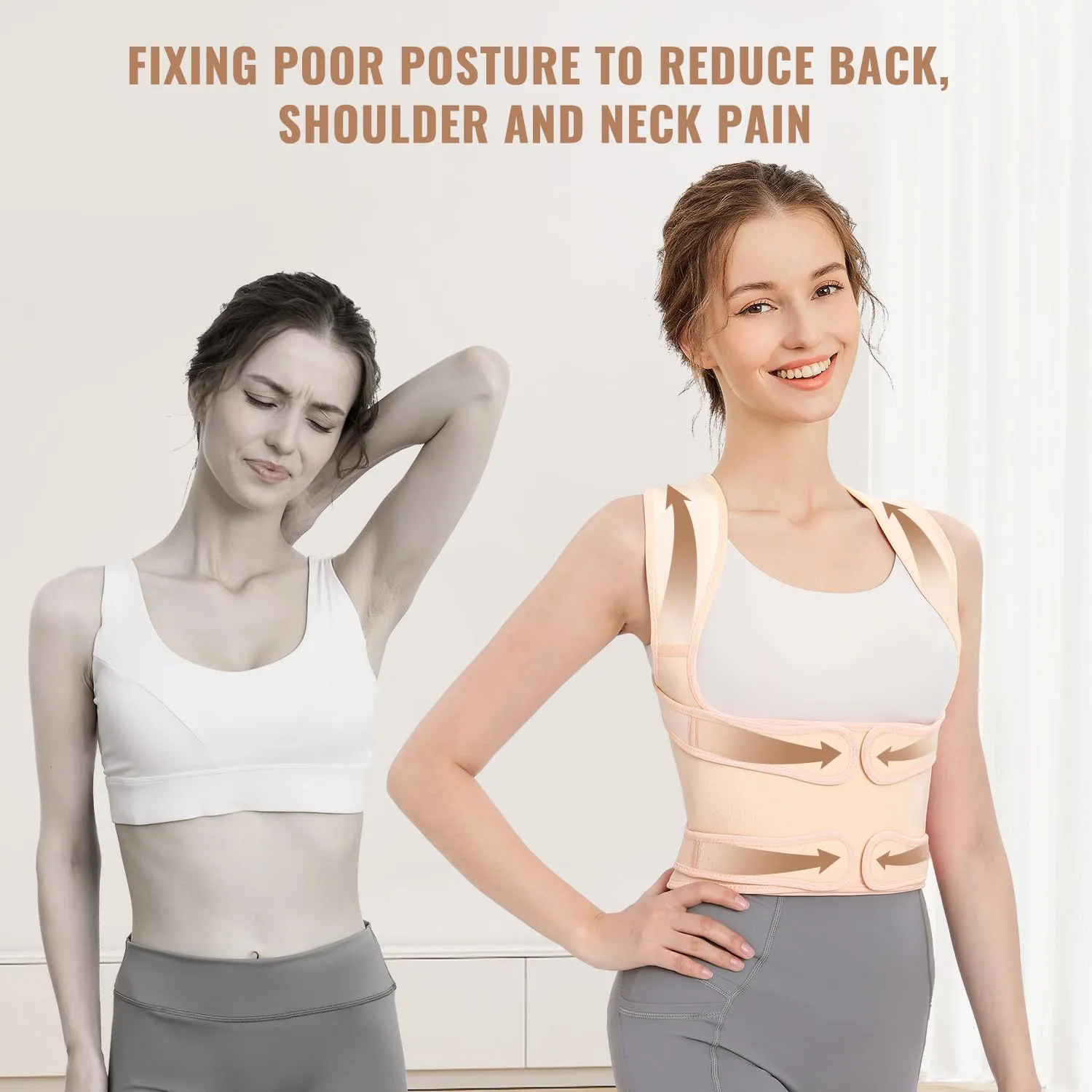 Fit Geno Back Brace Posture Corrector for Men & Women: Shoulder Straightener Adjustable Full Back Support Pain Relief - Scoliosis Hunchback Spine Corrector (Small)