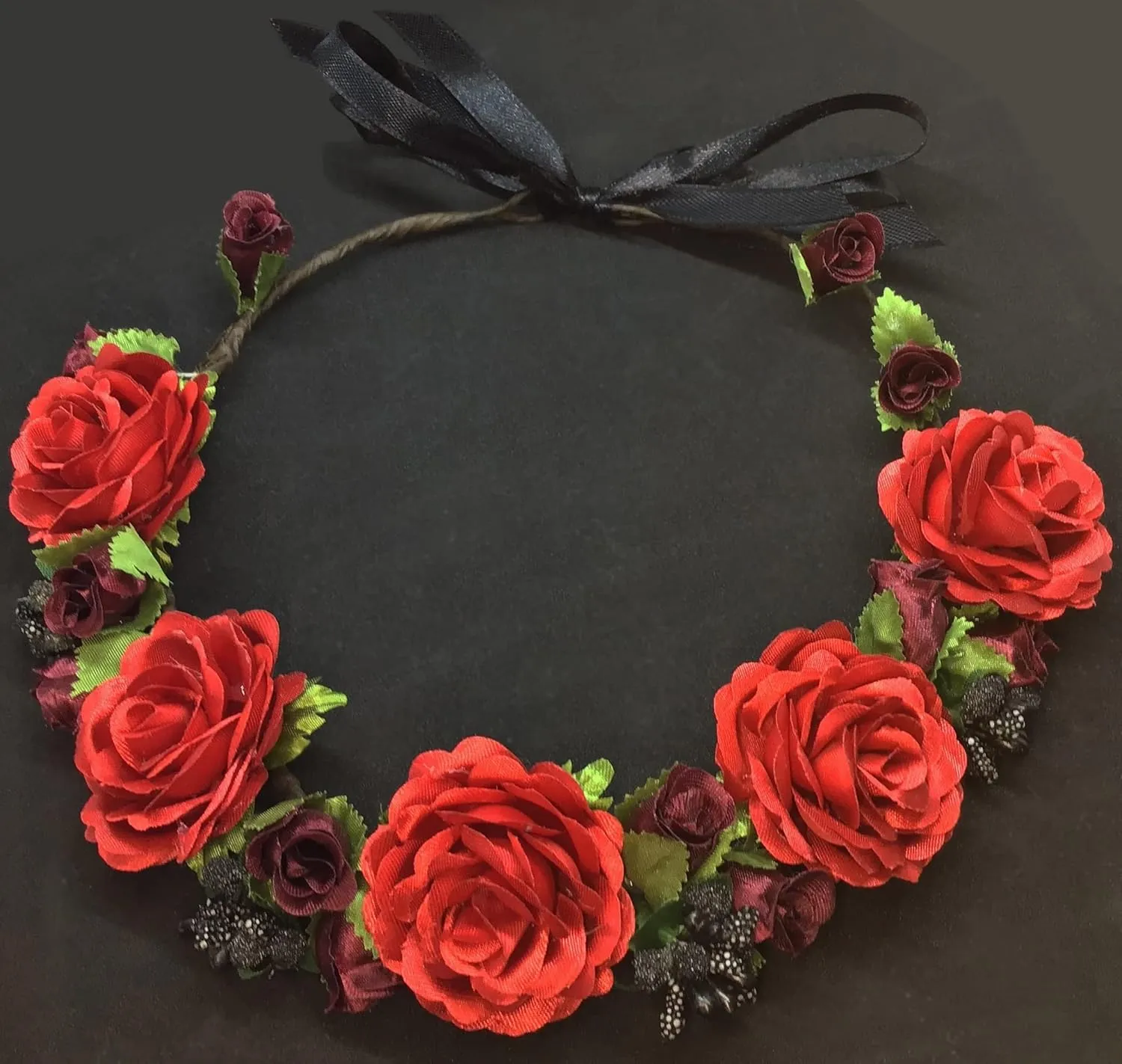 Flower Crown Girls Floral Headpiece - Artificial Burgundy Roses Wedding - Bridal Boho