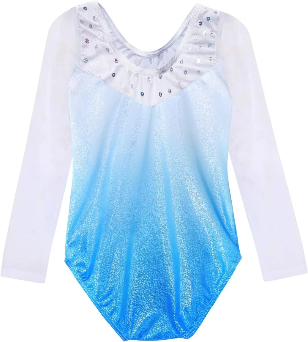 HOZIY Leotards for Girls Gymnastics Kids Children Biketard Snowflake Ribbon Blue Purple Hot Pink Sparkle