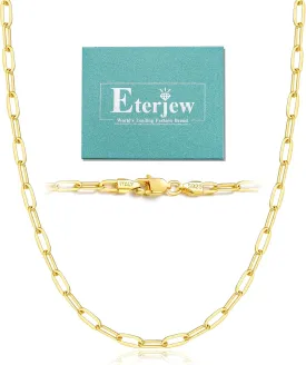 Italy Solid 18K Gold Over 925 Sterling Silver Paperclip Chain Necklace for Women, 3/4mm Women's Chain Necklace, World's Top Craftsmanship Necklace for Women 16 18 20 22 24 26 Inch