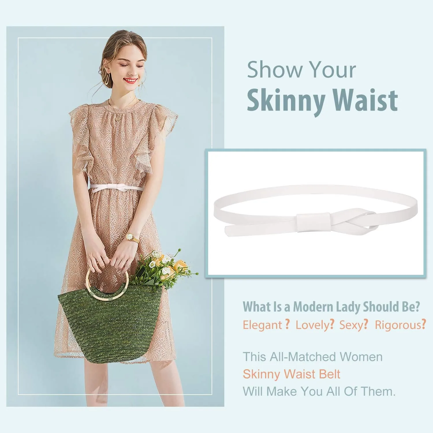 JASGOOD Women PU Leather Skinny Belt for Dress Adjustable Thin Waist Belt for Lady