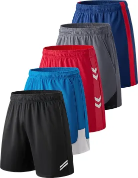 Liberty Imports 5 Pack Men's Quick Dry Athletic Basketball Shorts 9" Inseam with Pockets, Activewear for Workout Gym Running