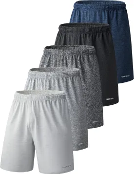 Liberty Imports 5 Pack Men's Quick Dry Athletic Basketball Shorts 9" Inseam with Pockets, Activewear for Workout Gym Running