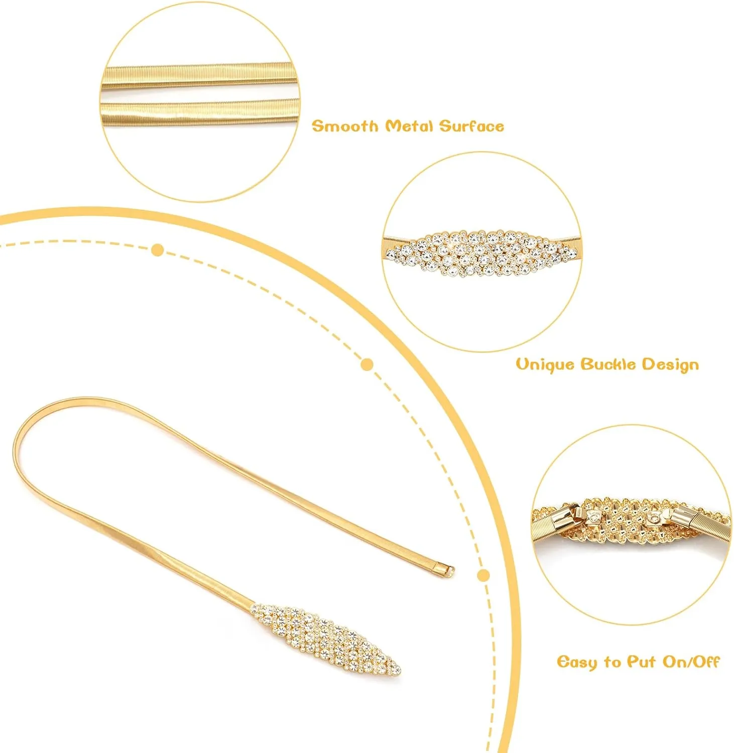 LIMHOO Women's Skinny Metal Waist Belt Elastic Thin Waist Belt for Dress Stretch Chain Belt