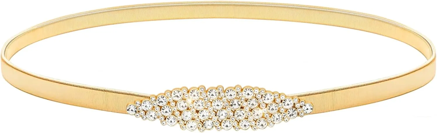 LIMHOO Women's Skinny Metal Waist Belt Elastic Thin Waist Belt for Dress Stretch Chain Belt