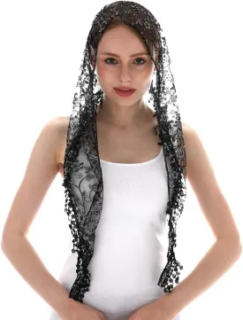 LMVERNA Triangle Lace Mantilla Veil Tulle Scarf Covering Church Veil for Mass Wedding Bridesmaids