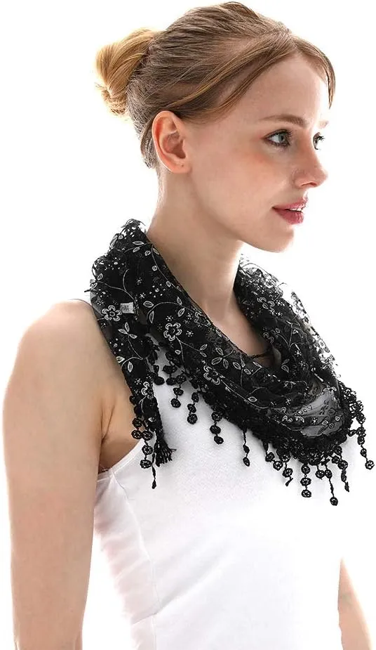 LMVERNA Triangle Lace Mantilla Veil Tulle Scarf Covering Church Veil for Mass Wedding Bridesmaids