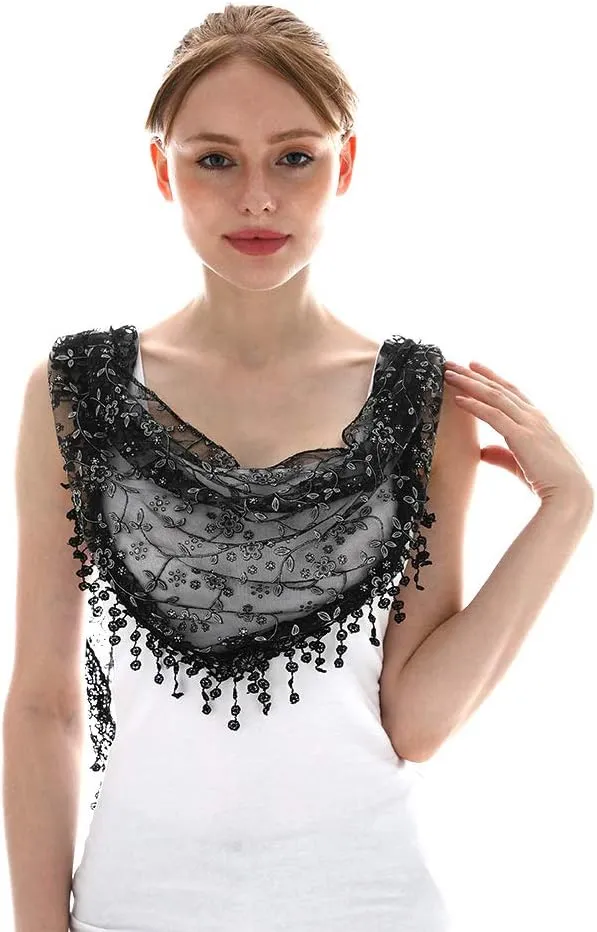 LMVERNA Triangle Lace Mantilla Veil Tulle Scarf Covering Church Veil for Mass Wedding Bridesmaids