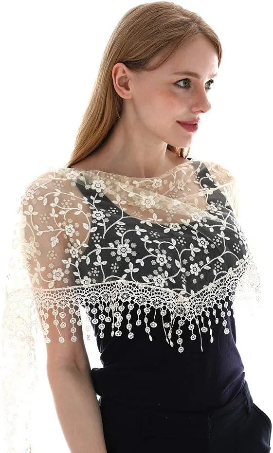 LMVERNA Triangle Lace Mantilla Veil Tulle Scarf Covering Church Veil for Mass Wedding Bridesmaids