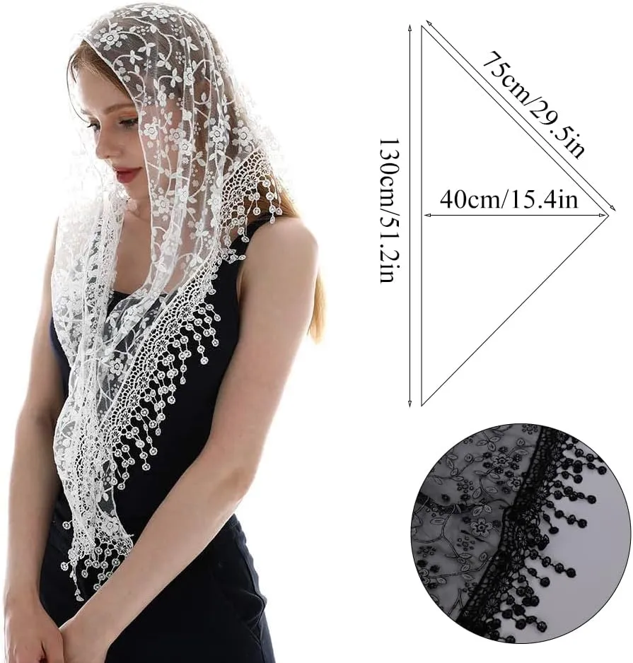 LMVERNA Triangle Lace Mantilla Veil Tulle Scarf Covering Church Veil for Mass Wedding Bridesmaids
