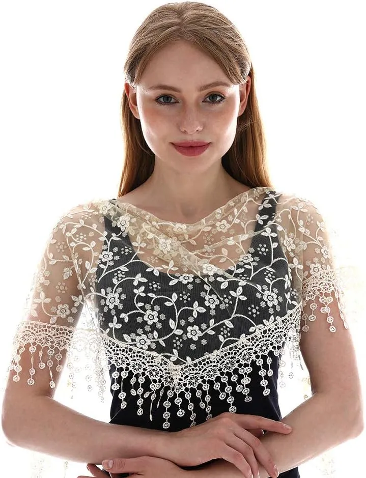 LMVERNA Triangle Lace Mantilla Veil Tulle Scarf Covering Church Veil for Mass Wedding Bridesmaids