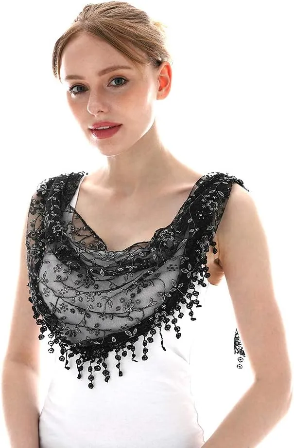 LMVERNA Triangle Lace Mantilla Veil Tulle Scarf Covering Church Veil for Mass Wedding Bridesmaids