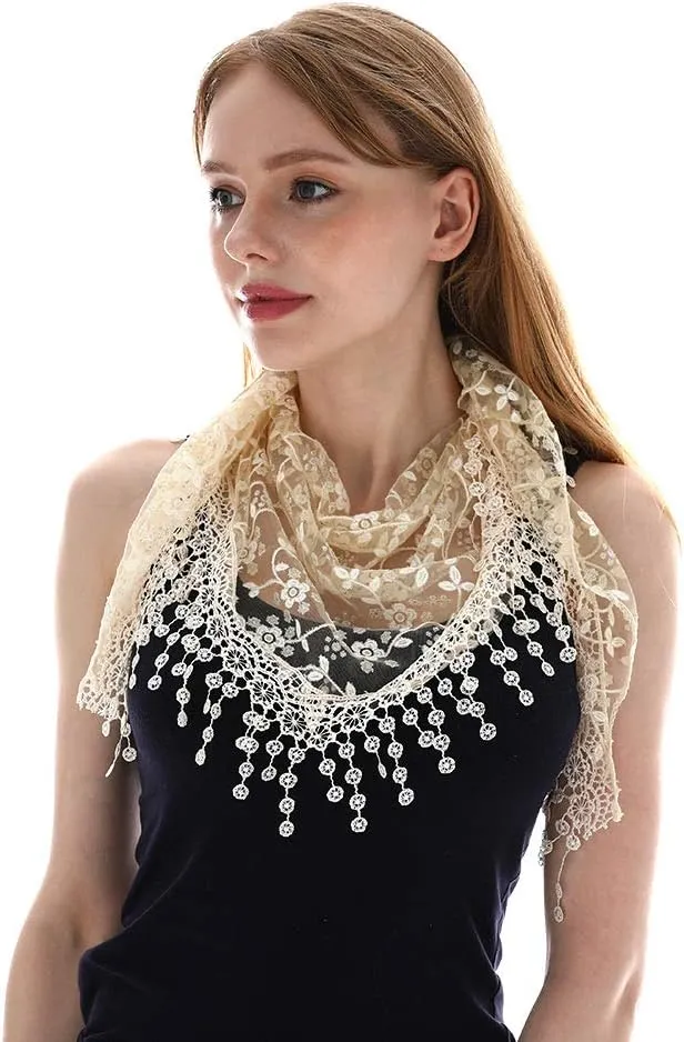LMVERNA Triangle Lace Mantilla Veil Tulle Scarf Covering Church Veil for Mass Wedding Bridesmaids