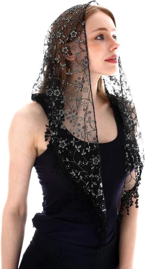 LMVERNA Triangle Lace Mantilla Veil Tulle Scarf Covering Church Veil for Mass Wedding Bridesmaids