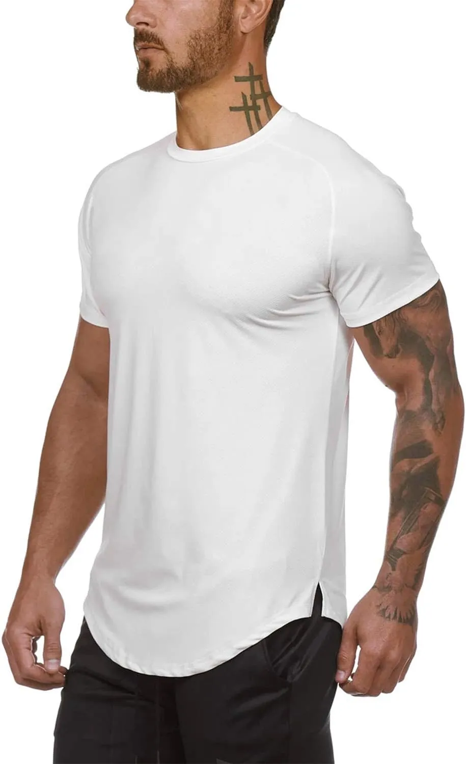 Mens Gym Workout Slim Fit Short Sleeve T-Shirt Cotton Performance Athletic Shirts Running Fitness Tee
