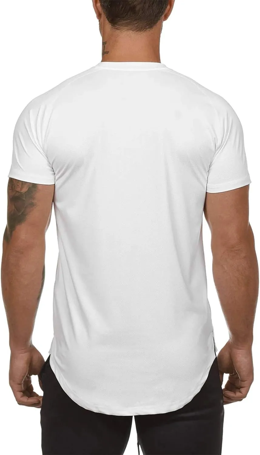 Mens Gym Workout Slim Fit Short Sleeve T-Shirt Cotton Performance Athletic Shirts Running Fitness Tee
