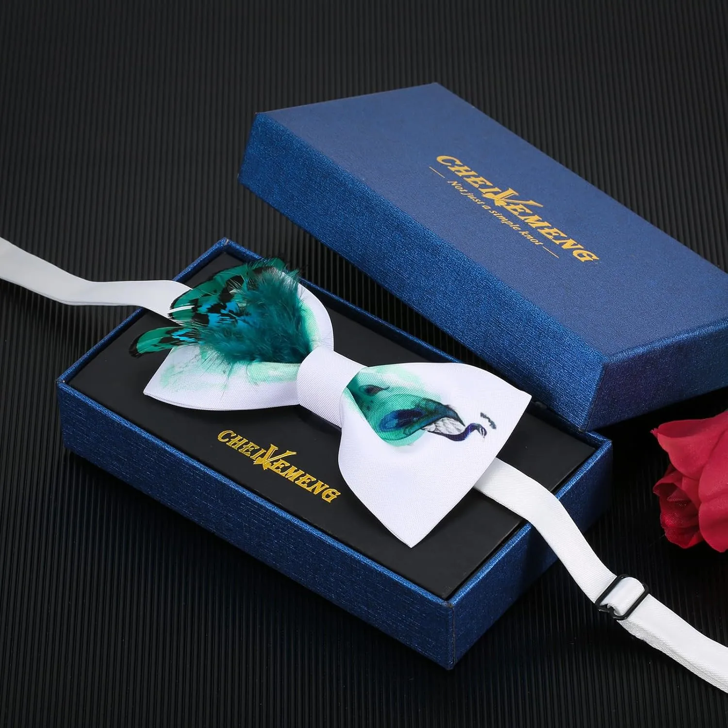 Men's Handmade Feather Bow Tie Satin Silk Pre-tied Solid Bow Ties for Men with Gift Box